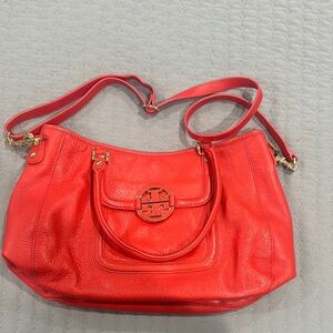 Tory Burch Red Shoulder Bag with Adjustable Strap and Gold Emblem